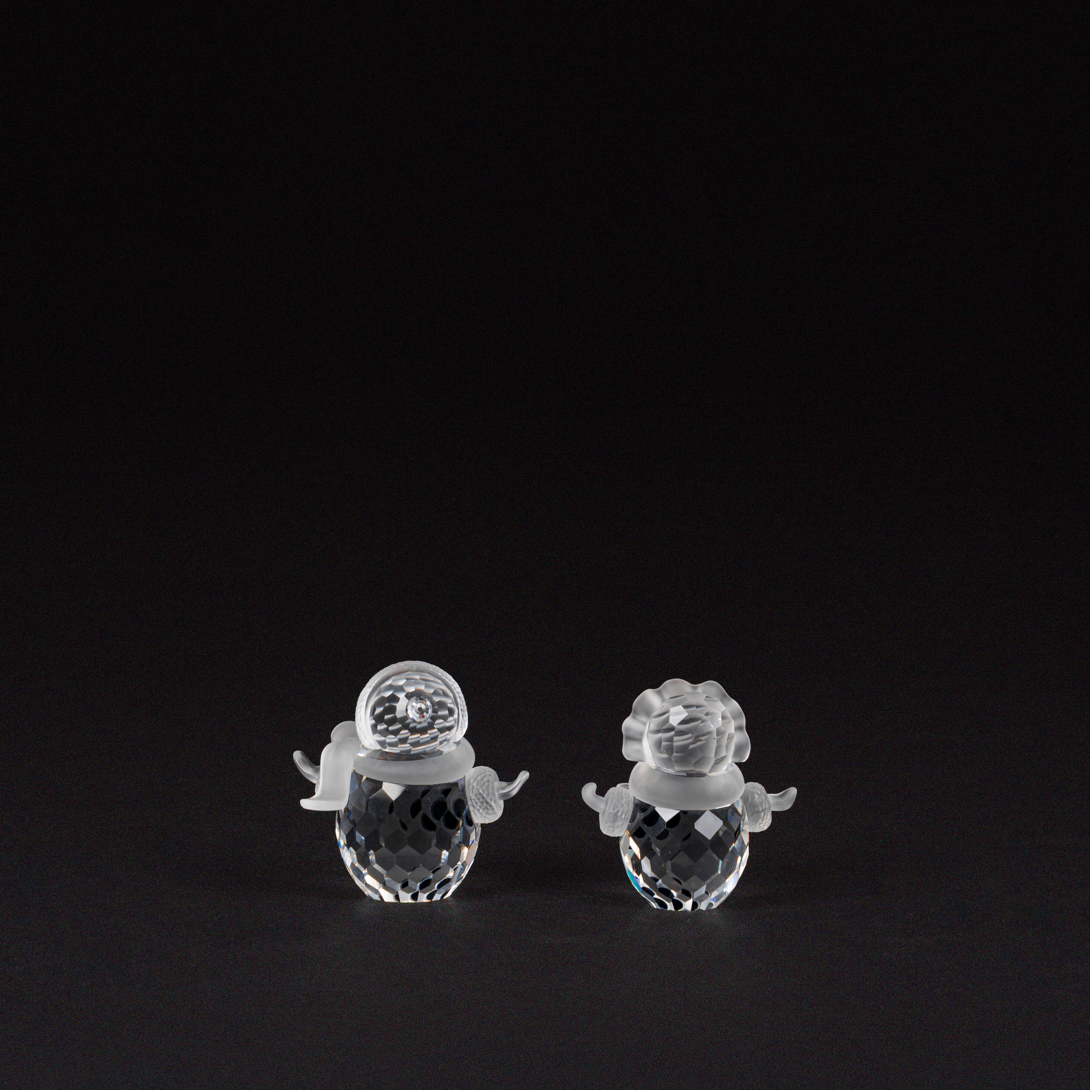 Swarovski - Snow man e Snow woman (collezione When we were young / Cheerful times), figure in cri...