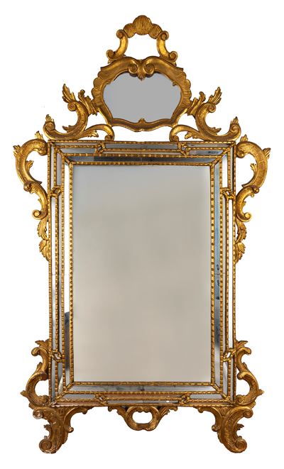 Specchiera, legno intagliato e dorato, in stile