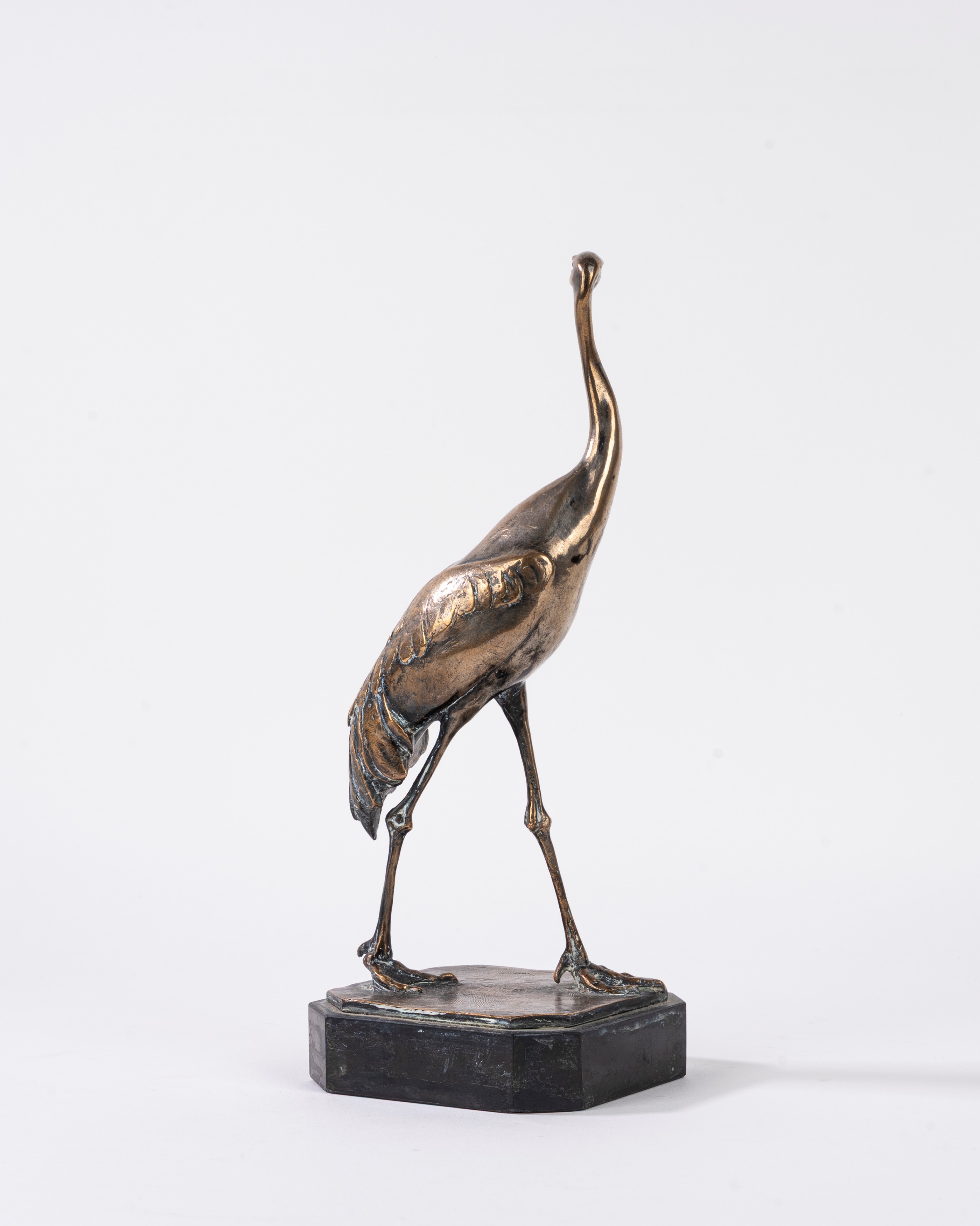 E. Bonavia, Scultura in bronzo argentato raffigurante una gru