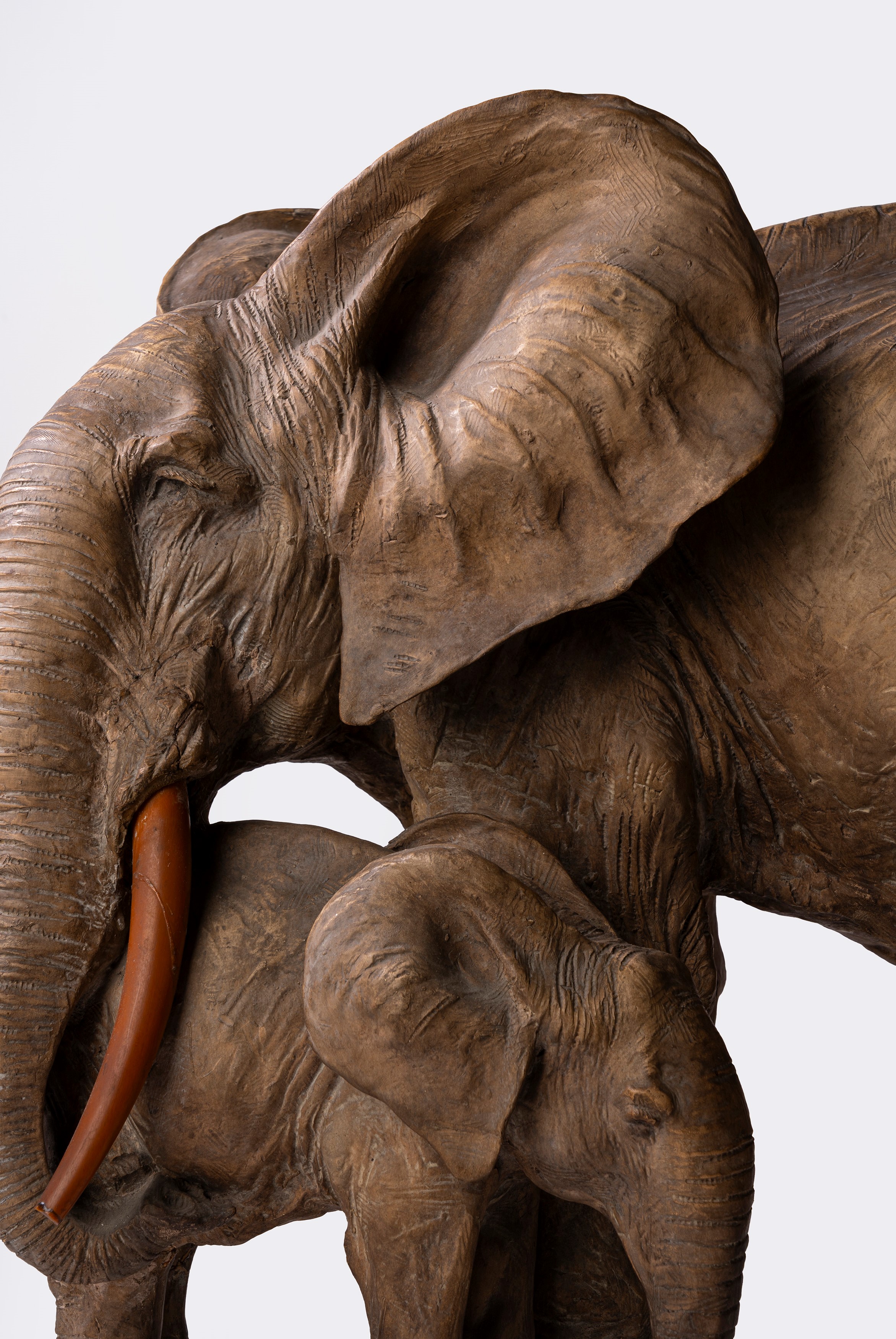 Guido Cacciapuoti - Elefante ed elefantino, scultura in terracotta
