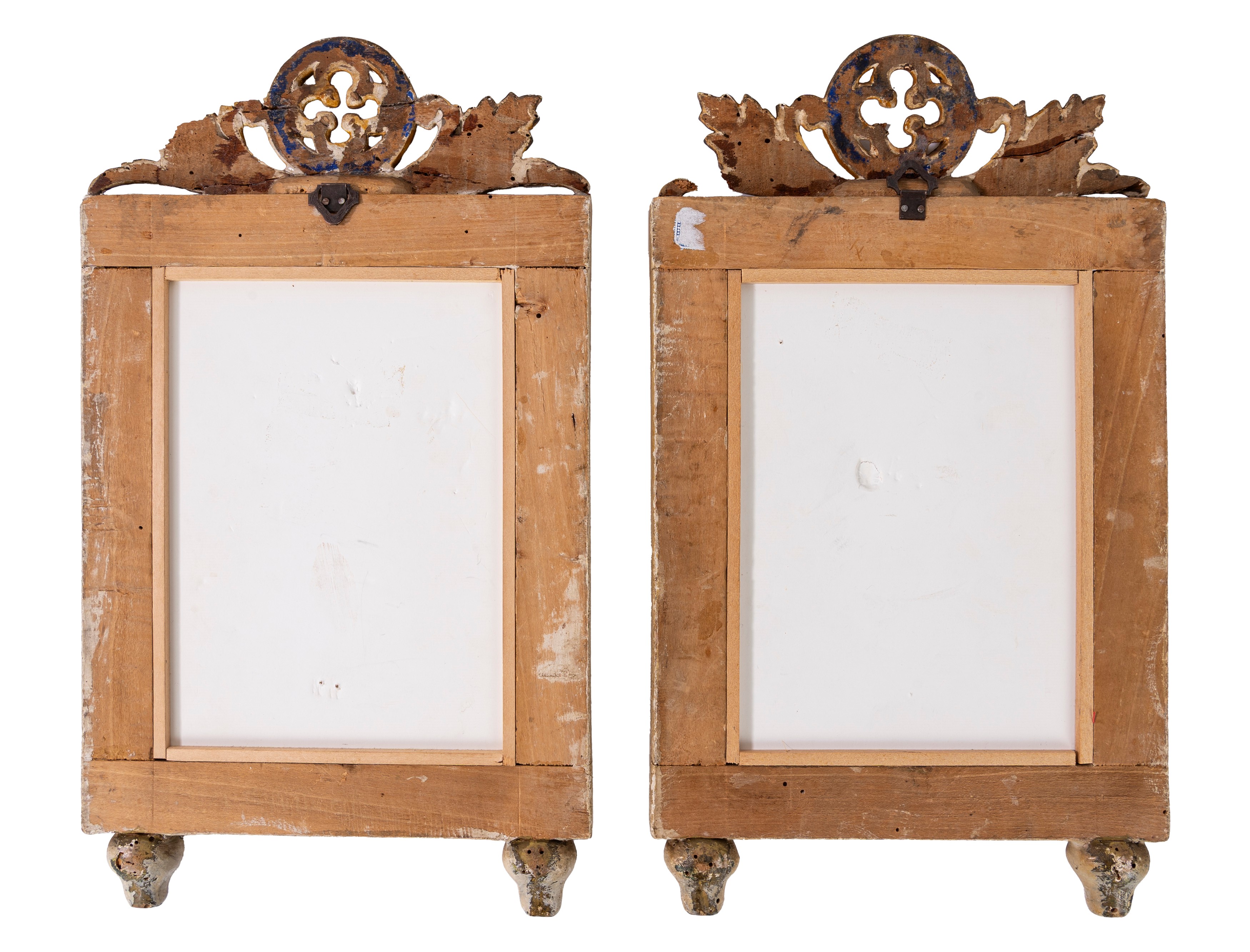 Coppia di carteglorie in legno laccato e dorato, secolo XIX