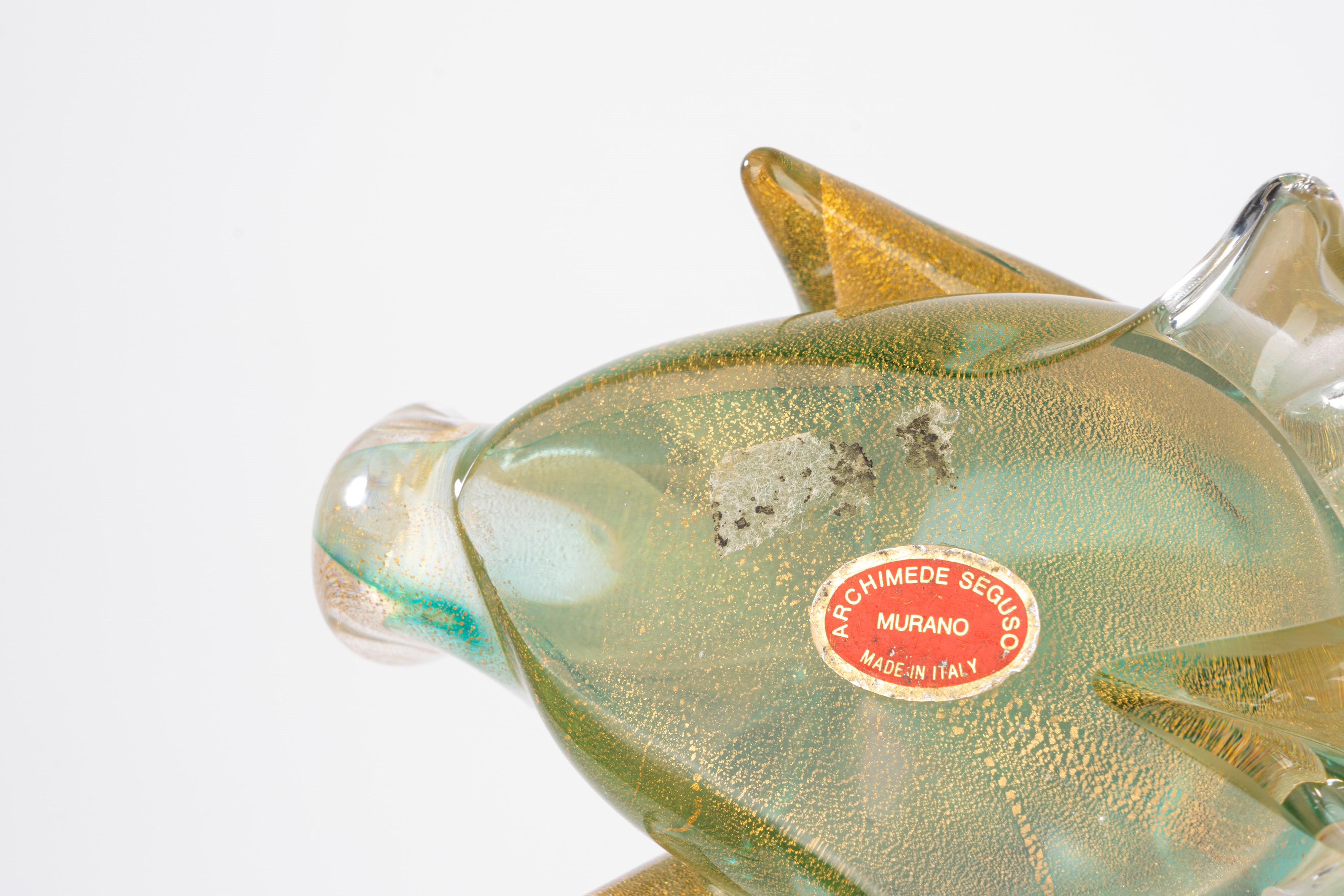 Archimede Seguso - Due sculture in vetro di Murano raffiguranti una papera e una pera