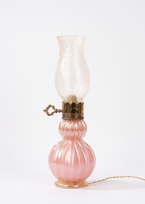 Lampada da tavolo in vetro di Murano rosa e avventurina