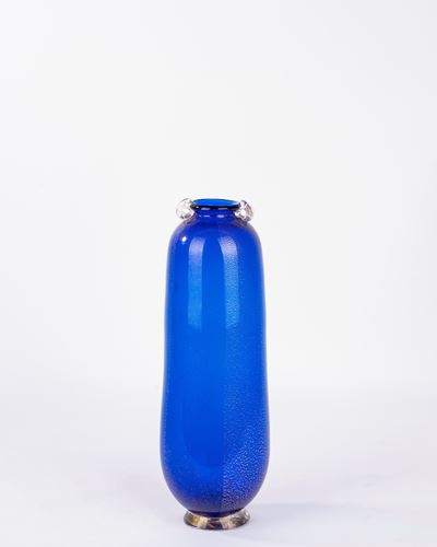 Vaso in vetro di Murano blu decorato ad avventurina