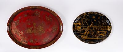 Due vassoi in metallo laccato, Cina, secolo XIX