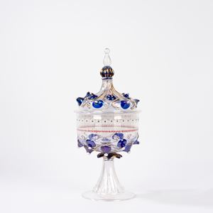 Importante coppa in vetro di Murano con coperchio