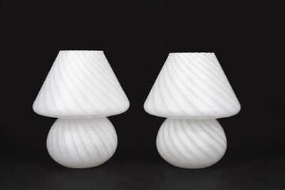 Lampade a fungo, vetro di Murano, decorazione a motivo spiraliforme