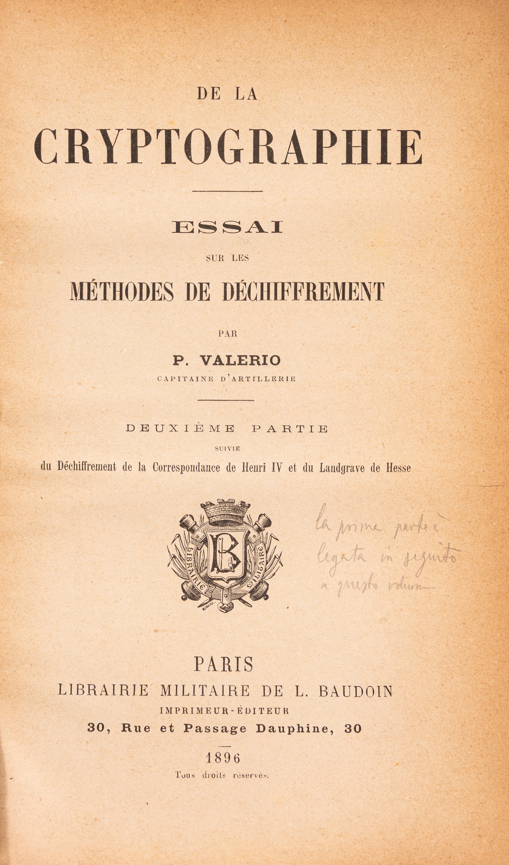 De la cryptographie. Essai sur les méthodes de déchiffrement