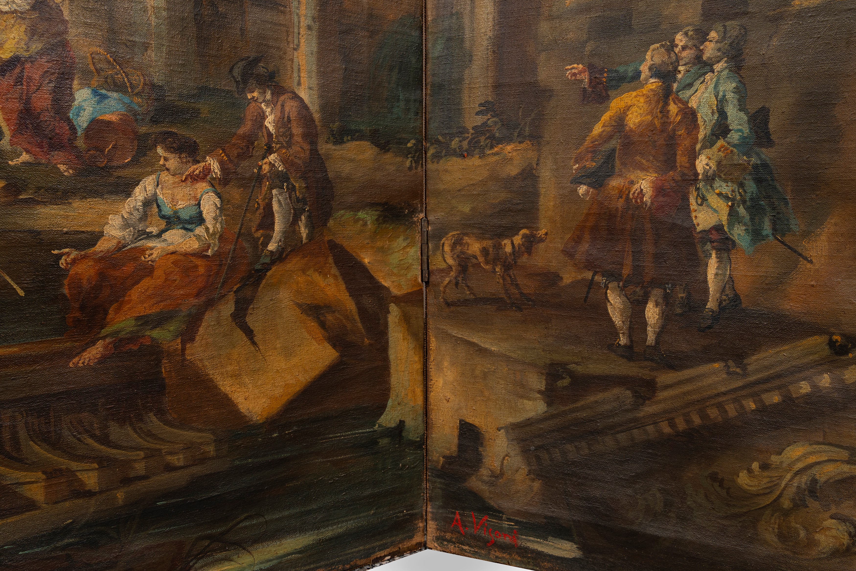 Angelo Visoni - Paravento con capriccio architettonico, olio su tela