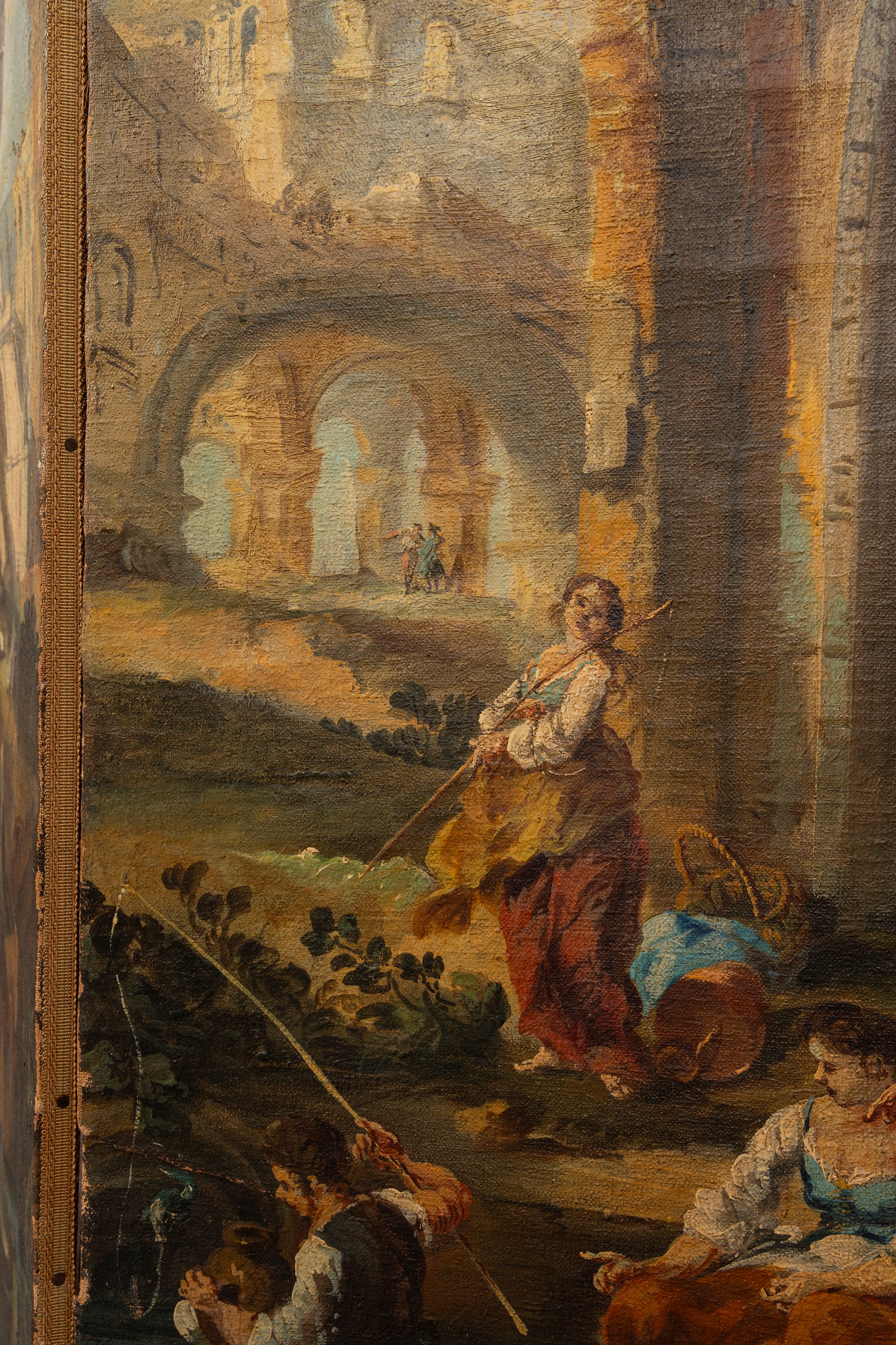 Angelo Visoni - Paravento con capriccio architettonico, olio su tela