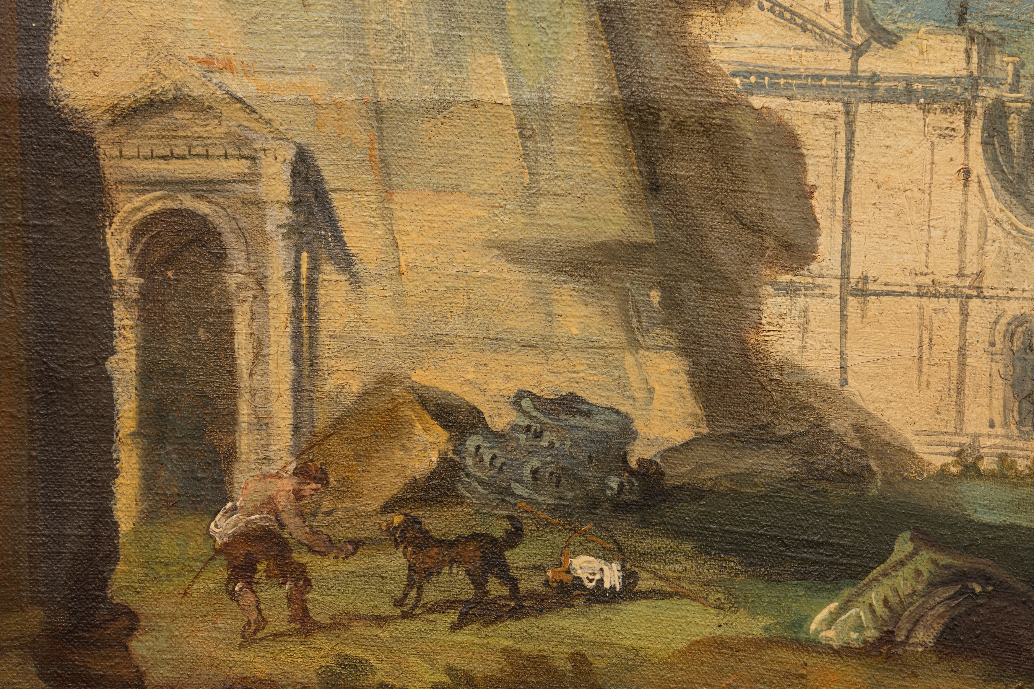 Angelo Visoni - Paravento con capriccio architettonico, olio su tela