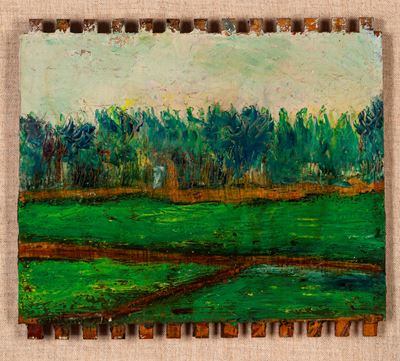 Paesaggio, olio su tavola in cassetta