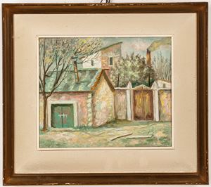 Interno di giardino con garage