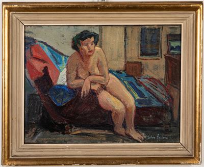Bozzetto di figura seduta, olio su tela (1951)