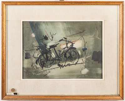 Bicicletta, olio su tela in cornice
