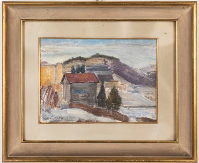 Inverno in Valganna, olio su tavoletta in cornice (1953)