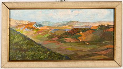 Le colline emiliane, olio su masonite in cornice