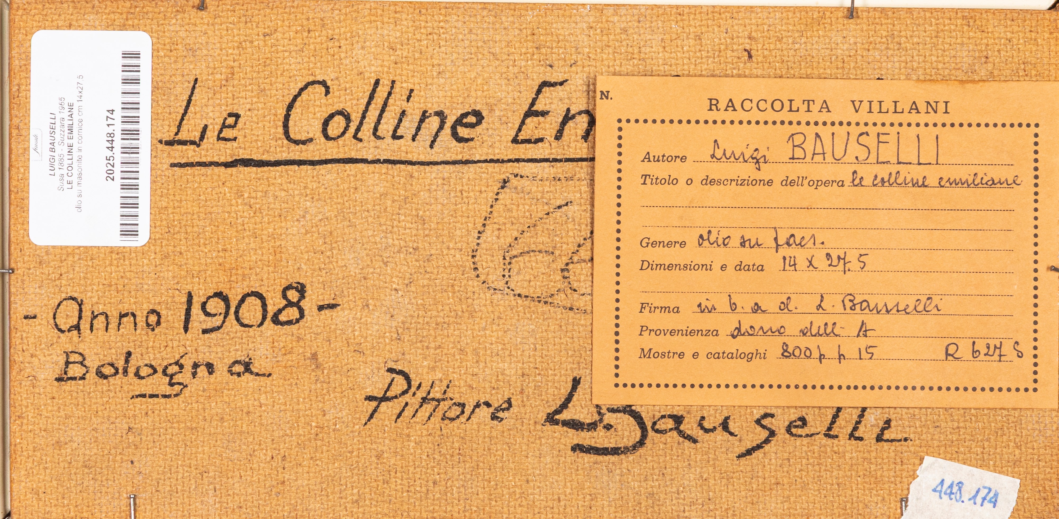 Luigi Bauselli - Le colline emiliane, olio su masonite in cornice
