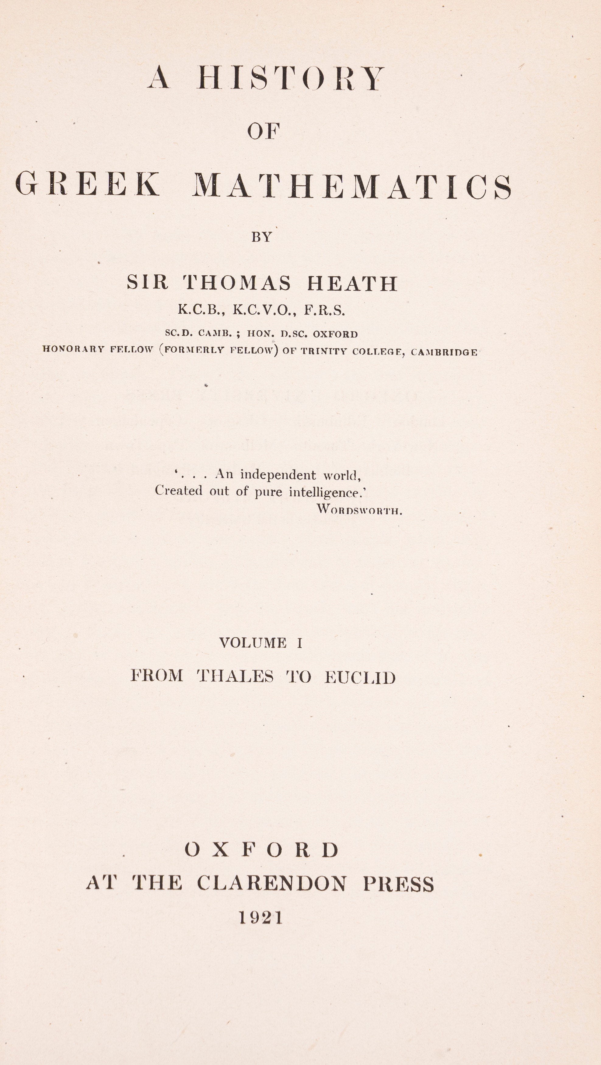 A History of Greek Mathematics