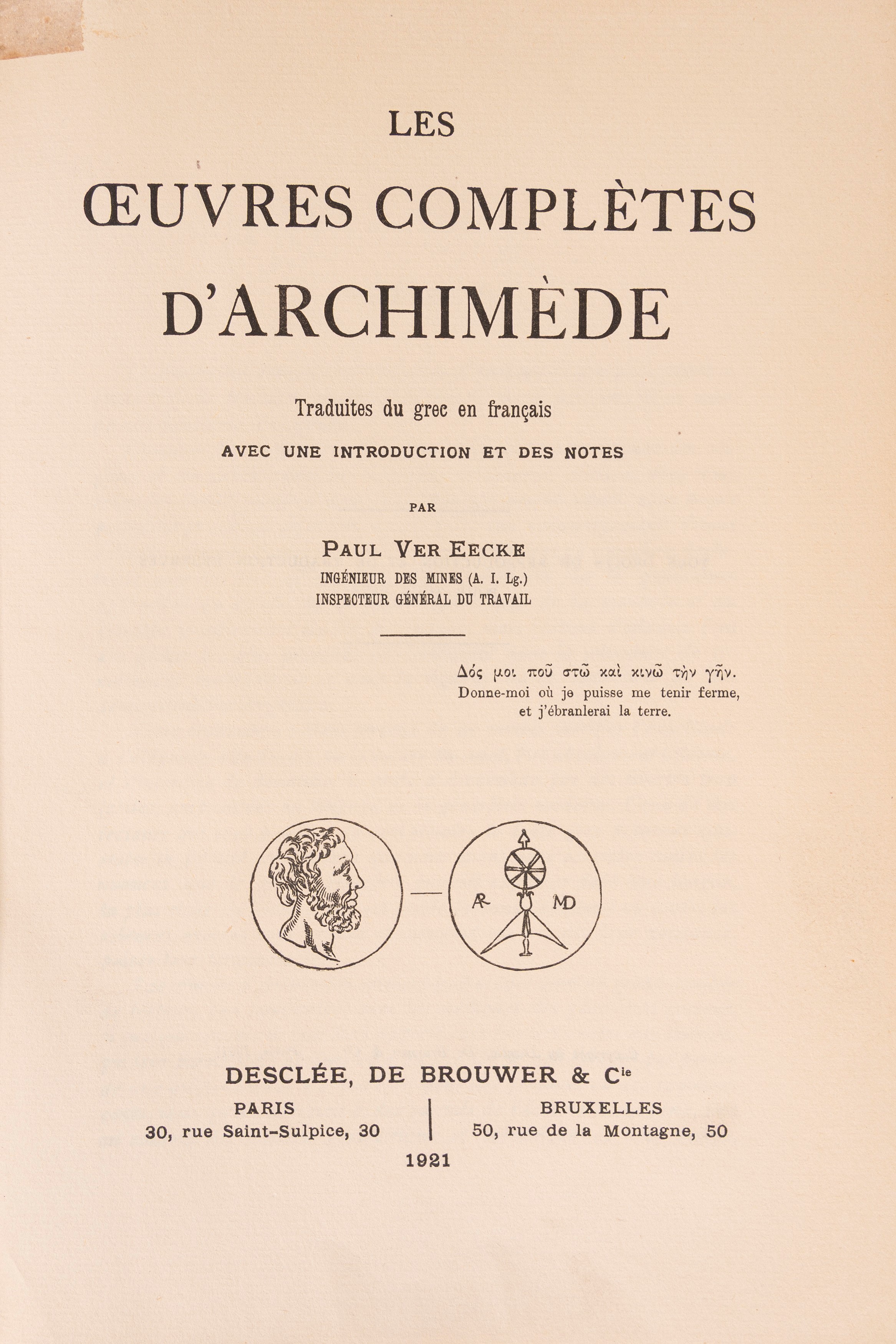 Les Oeuvres Completes d´Archimedé. Traduits du grec en francais avec une introducción et des note...