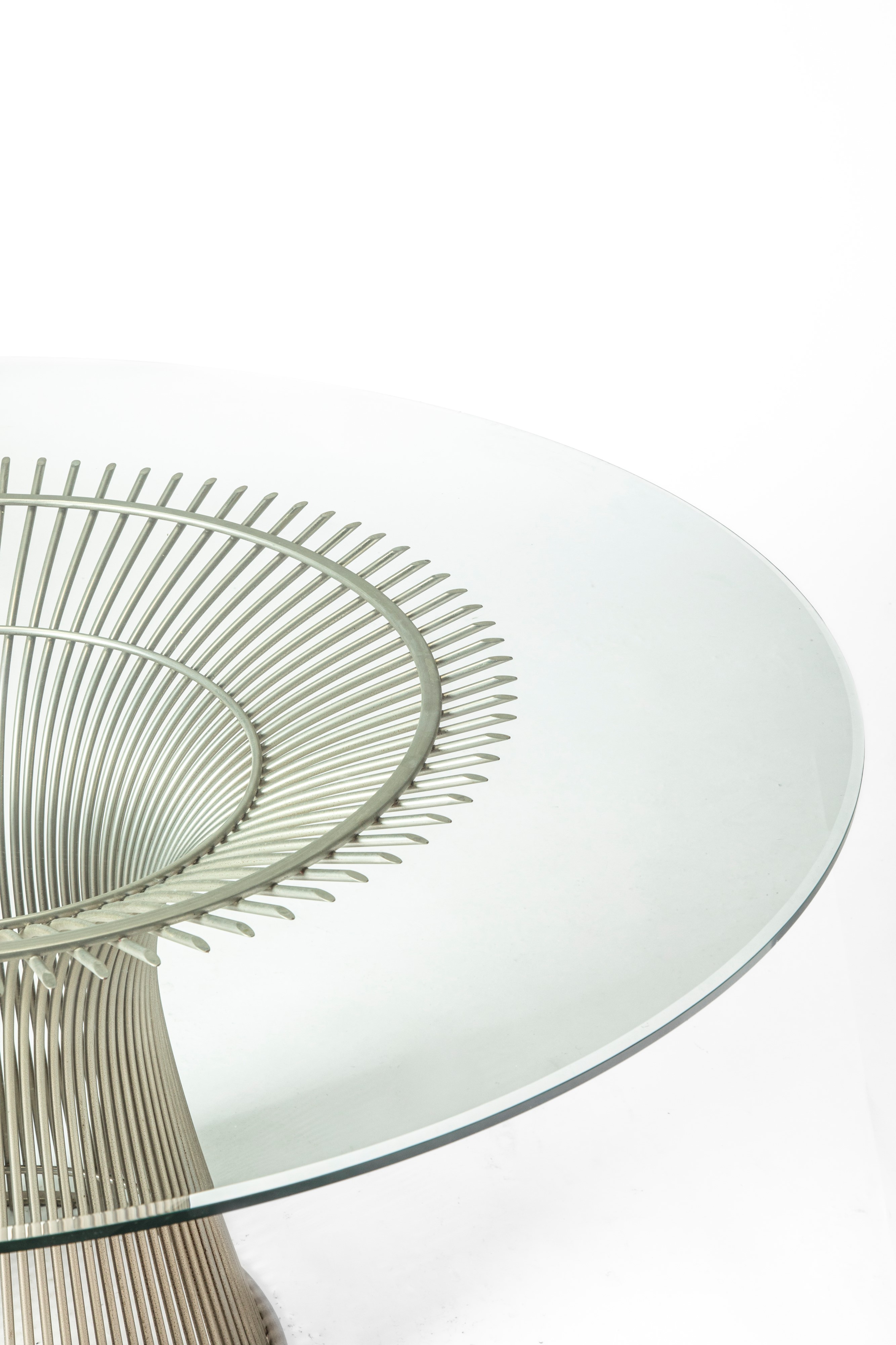 Tavolo modello 'Platner High Table', acciaio curvato e vetro molato, 1966