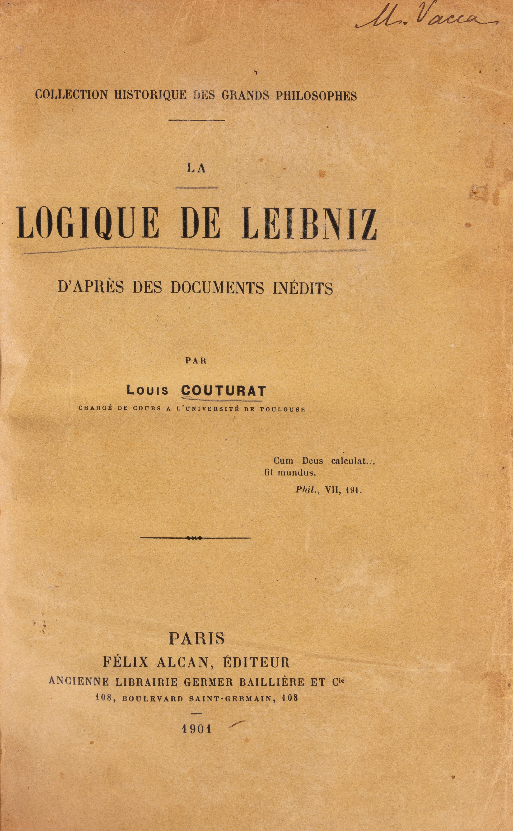 La logique de Leibniz d'après des documents inédits par Louis Couturat