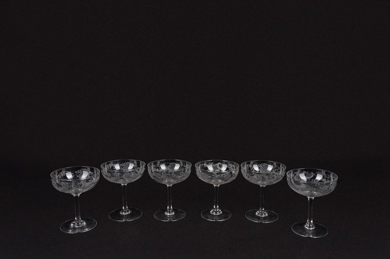 Sei coppe da champagne in cristallo molato