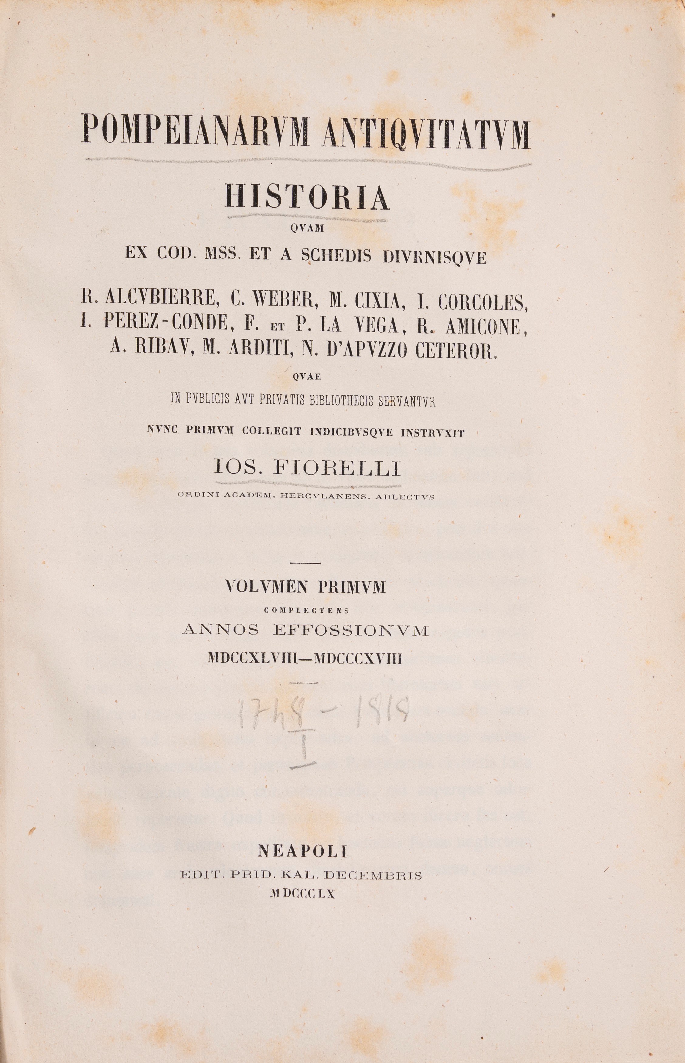 Giuseppe Fiorelli - Pompeianarum antiquitatum historia, 1840