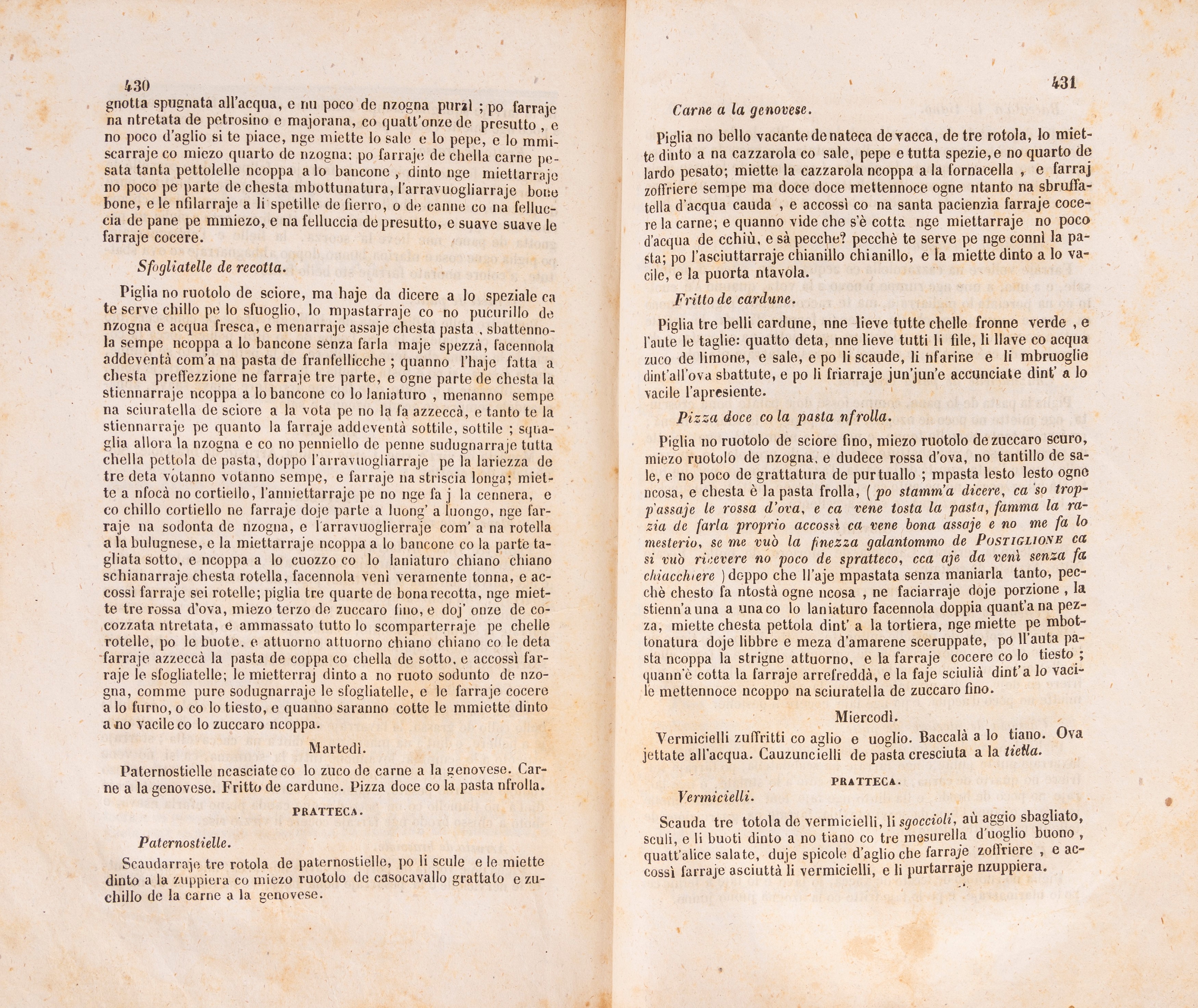 Cucina teorico-pratica [...] della vera cucina casareccia in dialetto napoletano