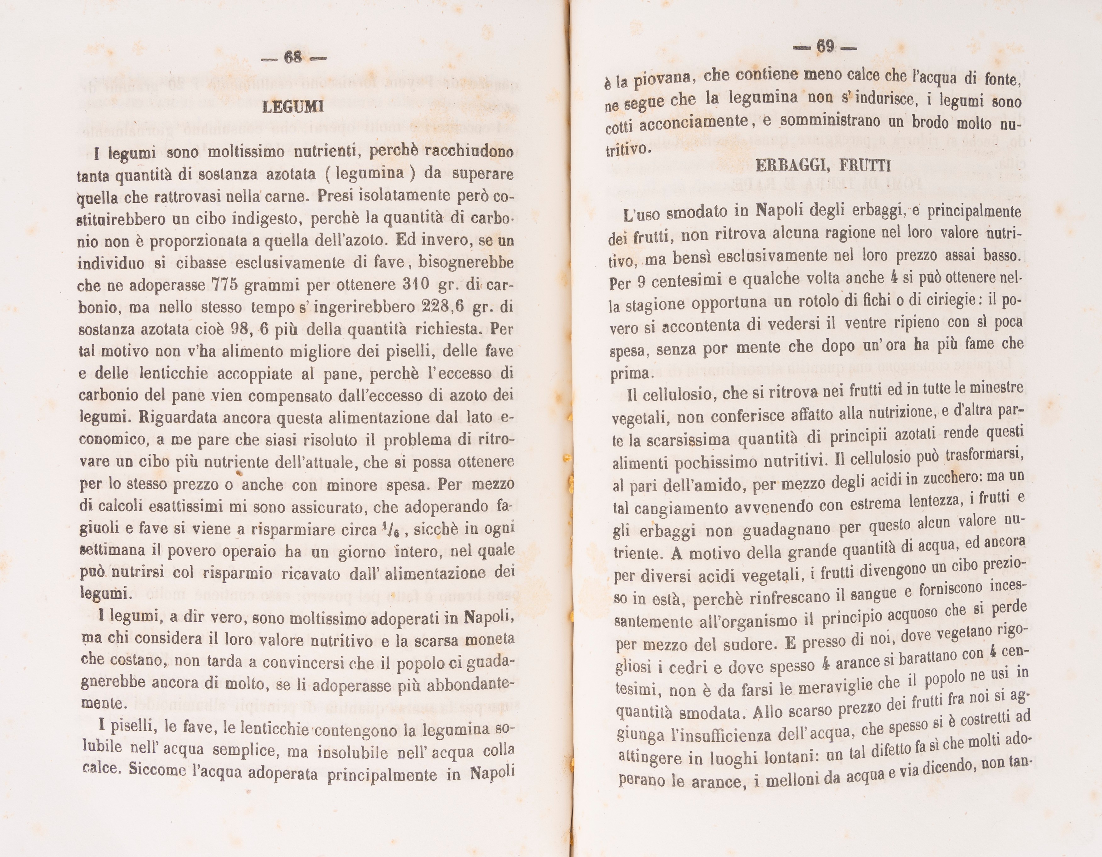 Sull'alimentazione del popolo minuto in Napoli
