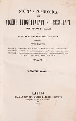 Storia cronologica dei vicer&egrave; luogotenenti e presidenti del Regno di Sicilia