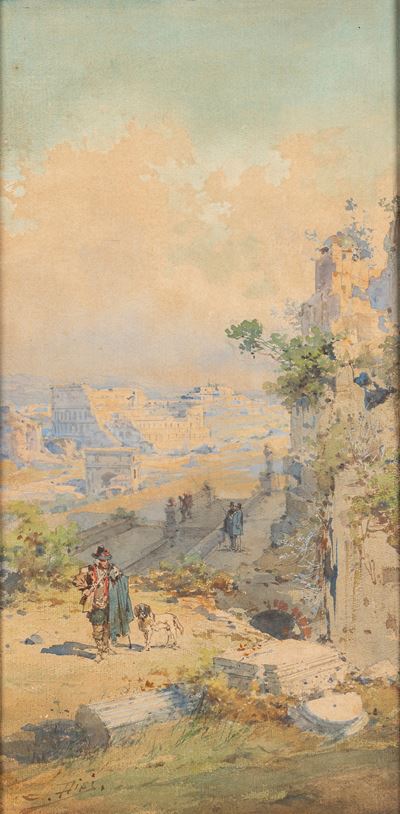 Veduta del Colosseo da villa Celimontana, acquerello su cartoncino
