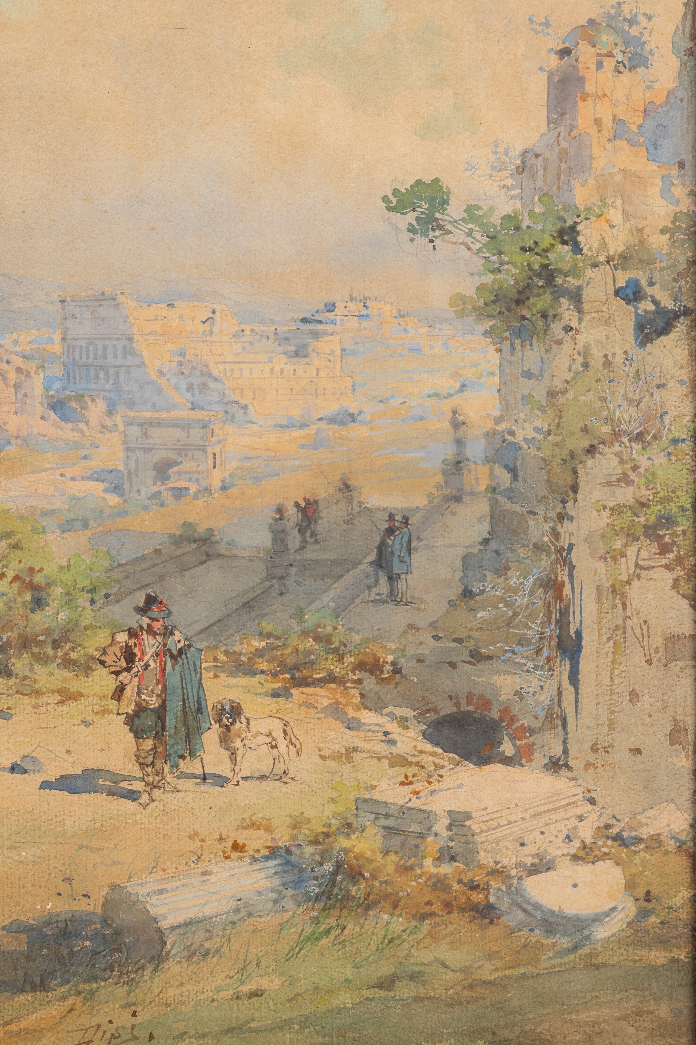 Enrico Risi - Veduta del Colosseo da villa Celimontana, acquerello su cartoncino