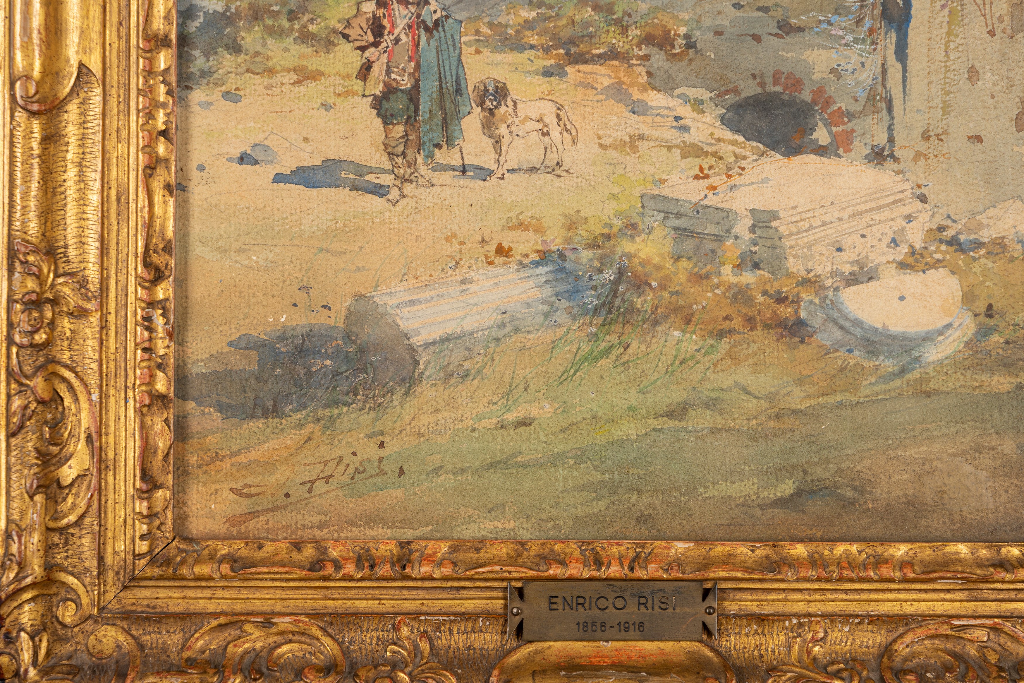 Enrico Risi - Veduta del Colosseo da villa Celimontana, acquerello su cartoncino