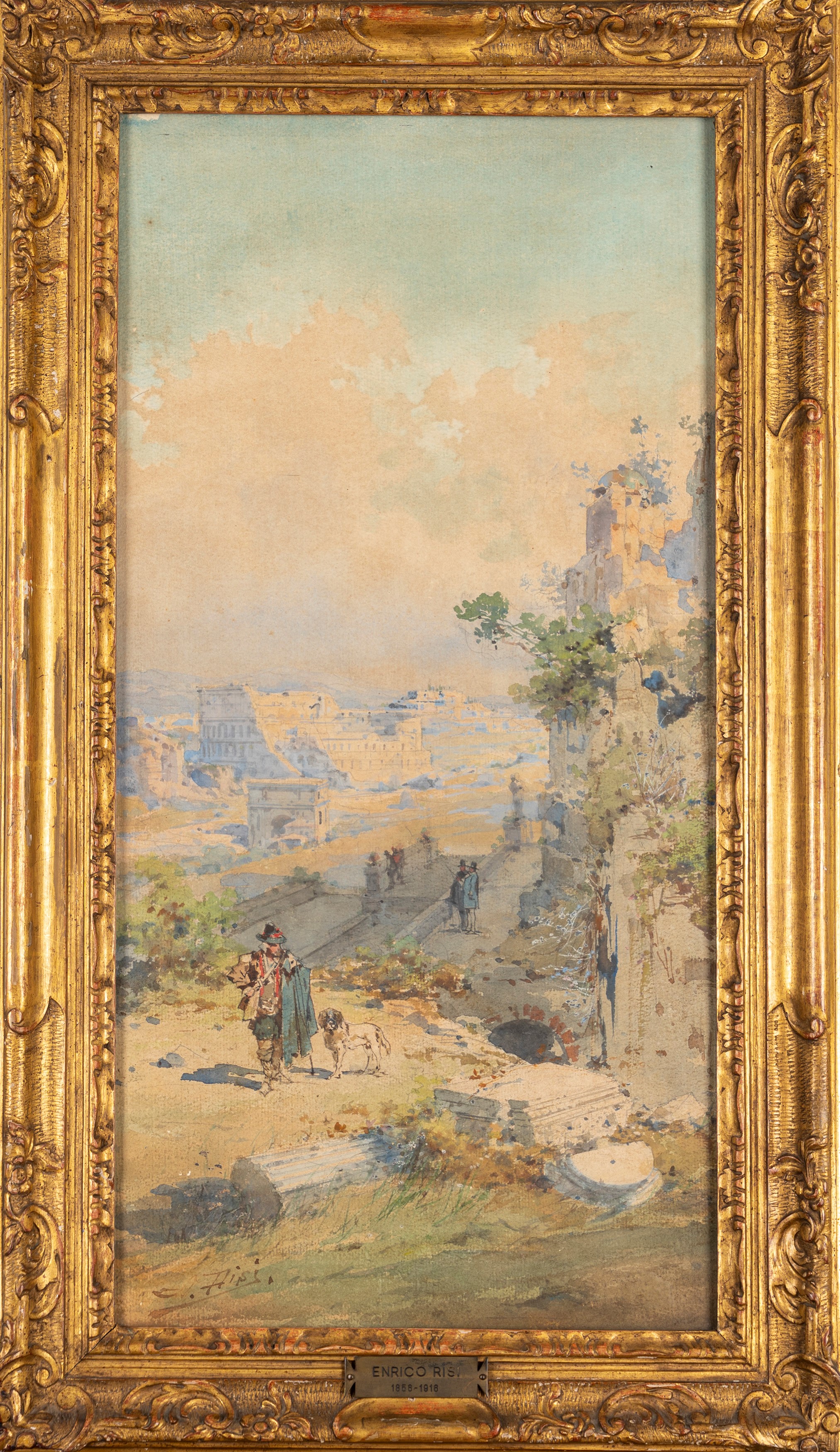 Enrico Risi - Veduta del Colosseo da villa Celimontana, acquerello su cartoncino