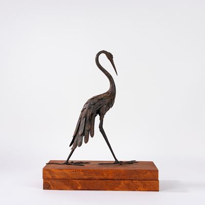 Scultura in bronzo di gru, inizio XX secolo