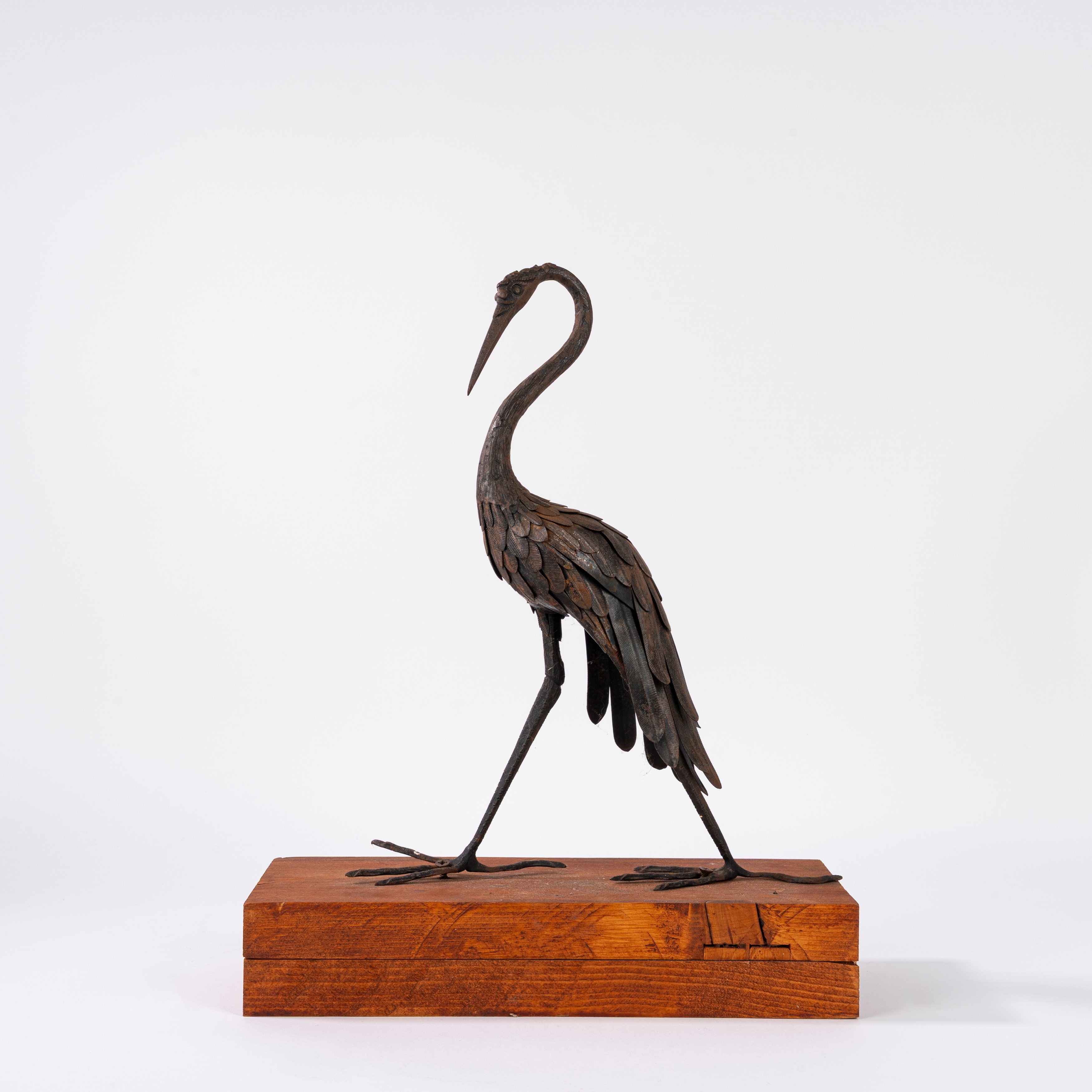 Scultura in bronzo di gru, inizio XX secolo