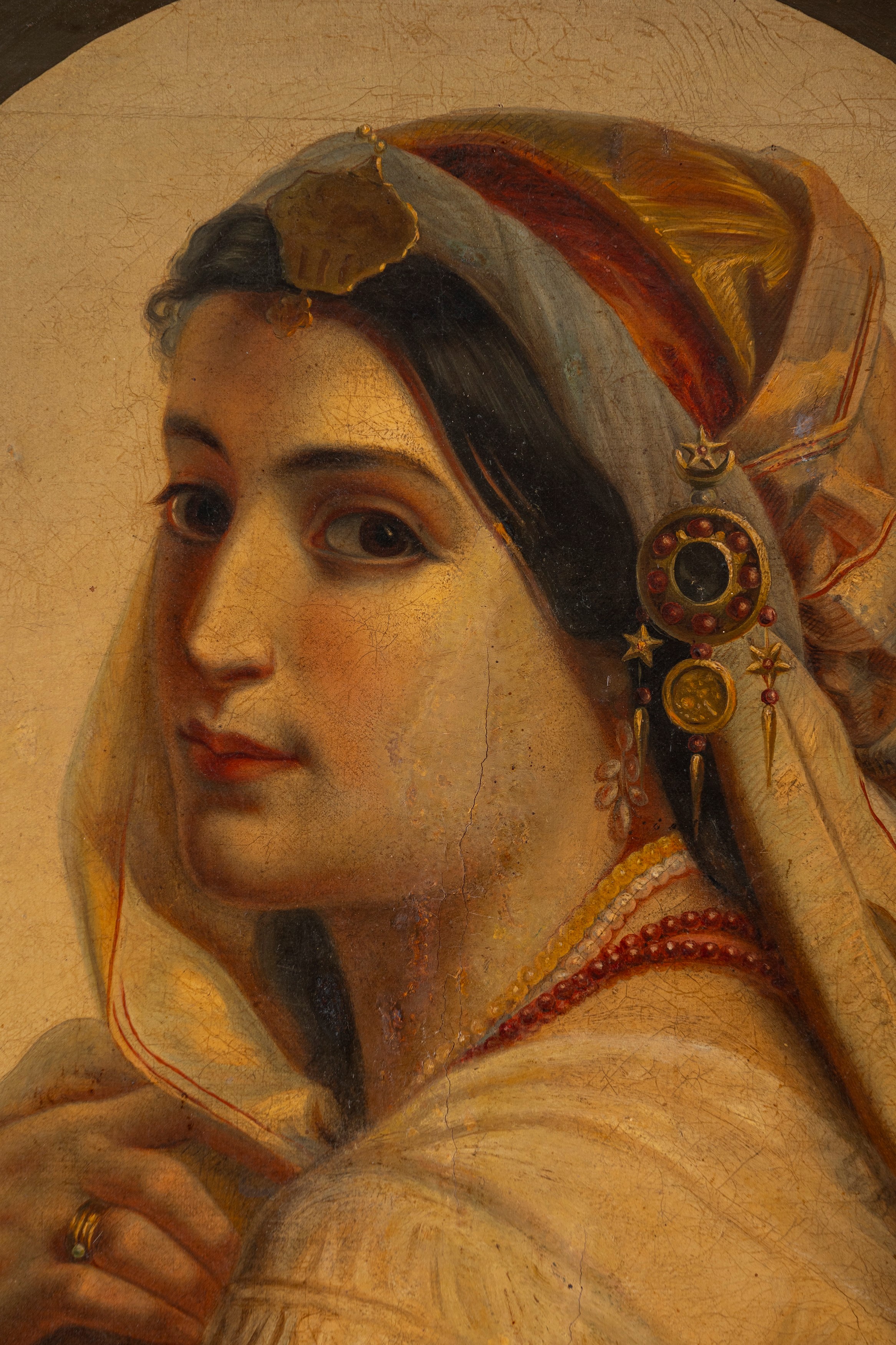 Pittore Orientalista, Secolo XIX - Ritratto di giovane donna in abiti orientali, olio su tela ova...
