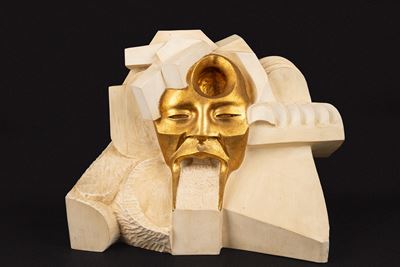 Scultura, legno laccato bianco e oro