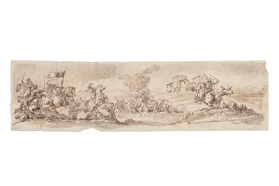 Scena di battaglia, inchiostro bruno acquarellato su carta
