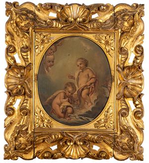 Ges&ugrave; Bambino con San Giovannino e angeli