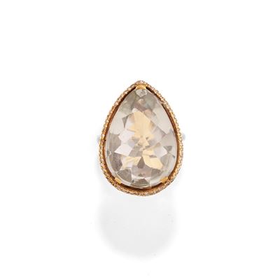 Anello, oro giallo 18k con pasta vitrea e diamanti