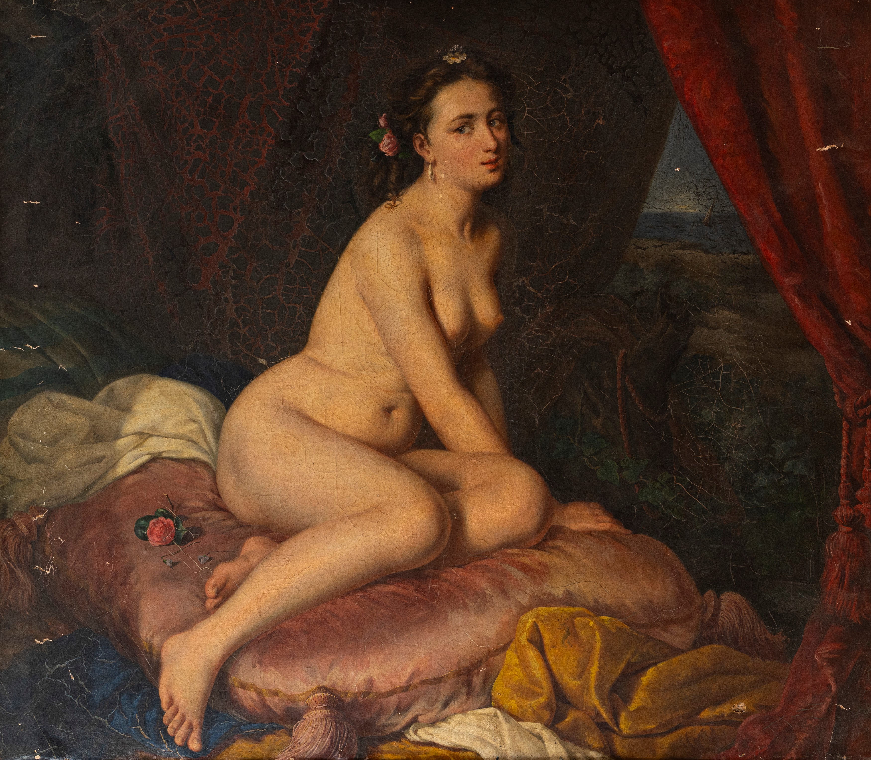 Scuola Italiana del XIX Secolo - Autore sconosciuto, Olimpia abbandonata da Bireno, olio su tela