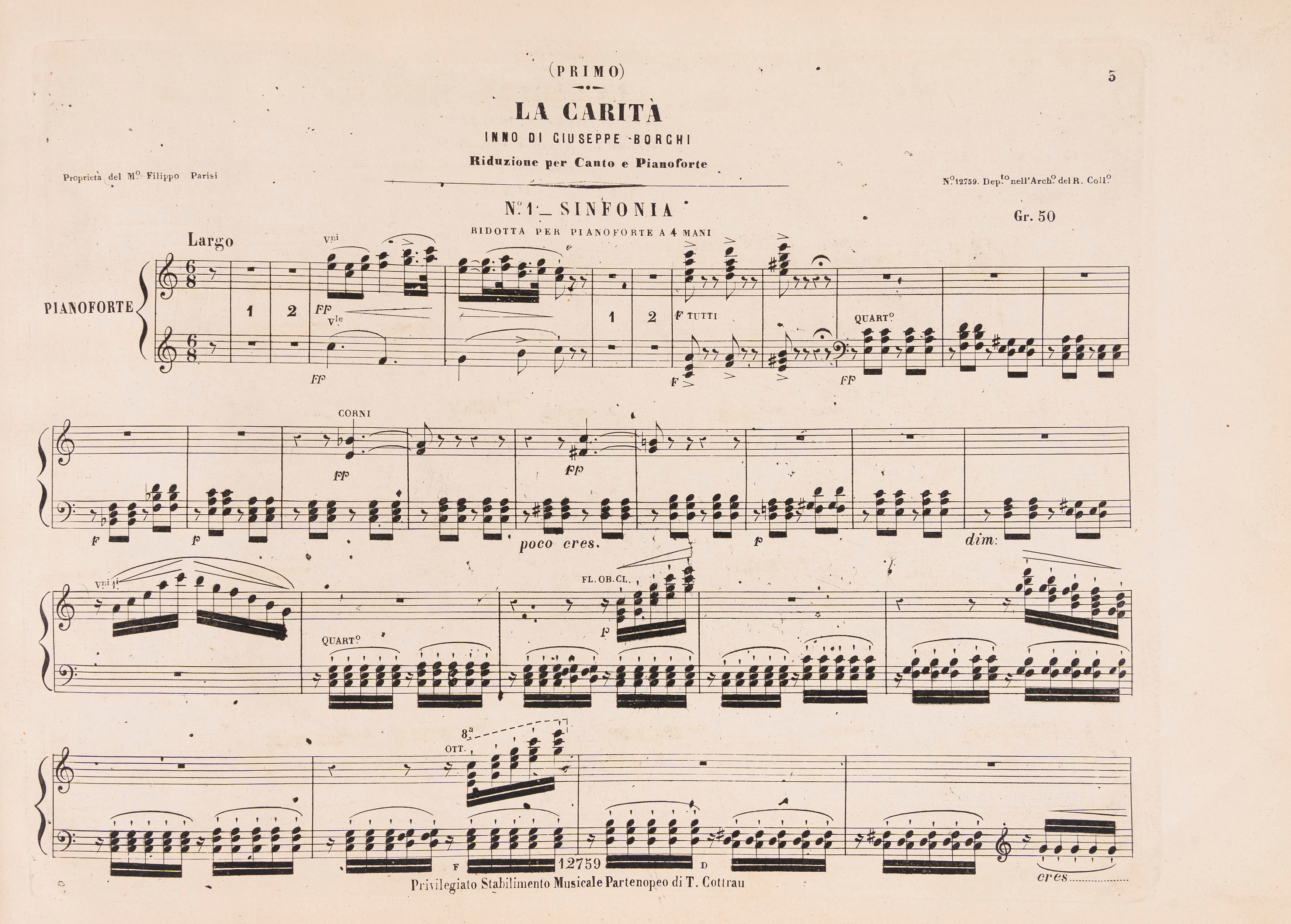 Filippo Parisi - La carità inno, spartito integrale 1856