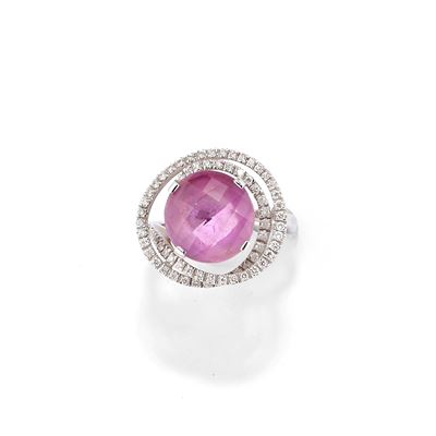 Anello in oro bianco 18k con ametista e diamanti