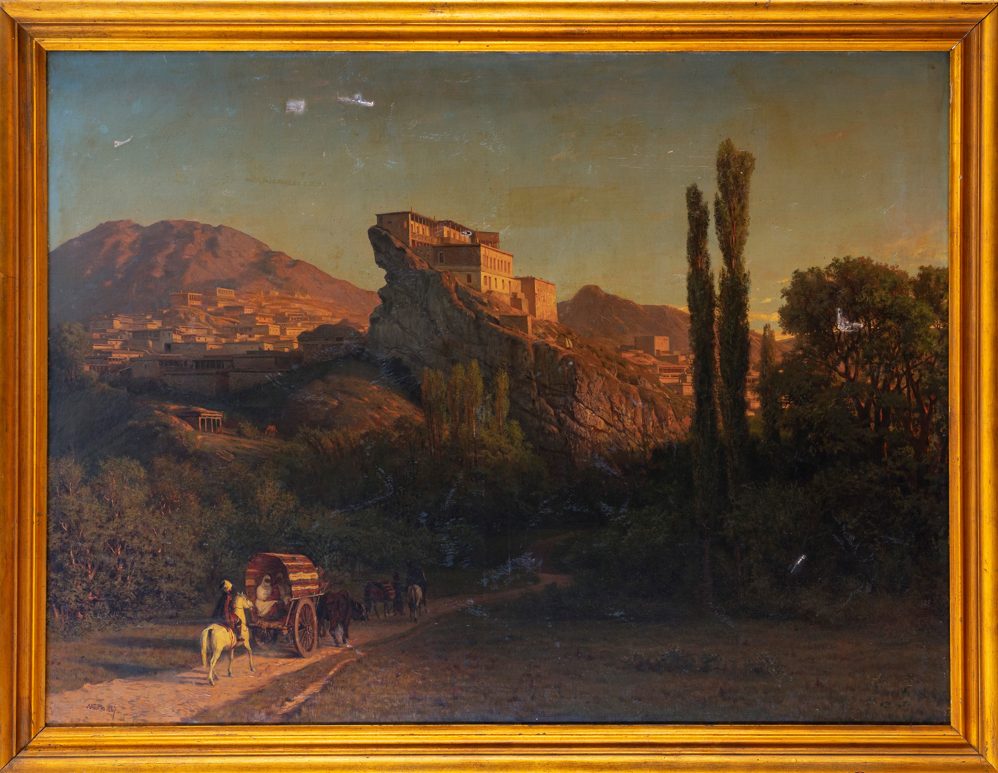 Copia da un Dipinto di Lev Lagorio, Metà XX Secolo, il Palazzo degli Shamkhali a Kafyr-kumukh, Ru...