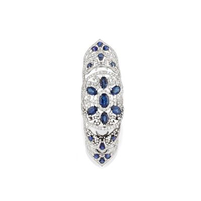 Anello con zaffiri e diamanti, oro bianco 14k
