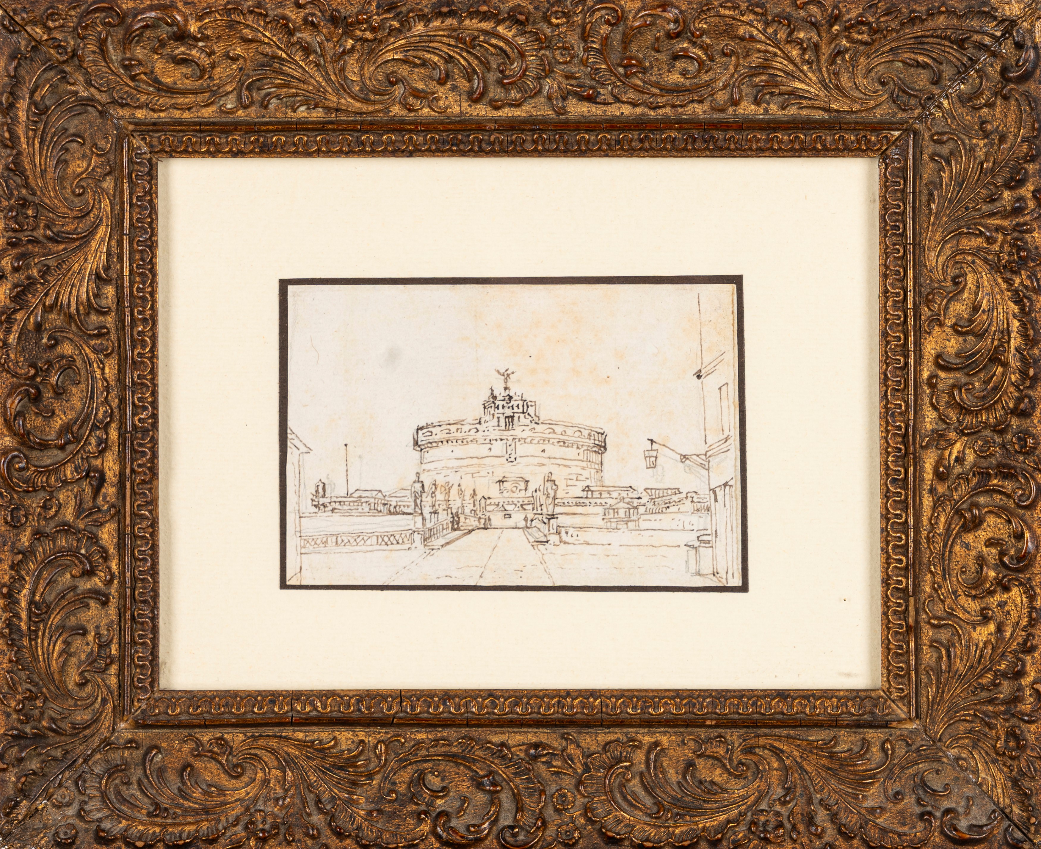 Scuola Italiana del XIX Secolo - Autore non identificato, Veduta di Castel Sant'Angelo a Roma, ma...