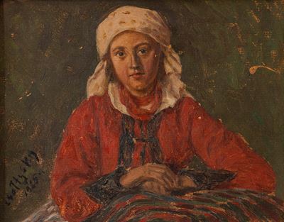 Ritratto di giovane donna, olio su cartone