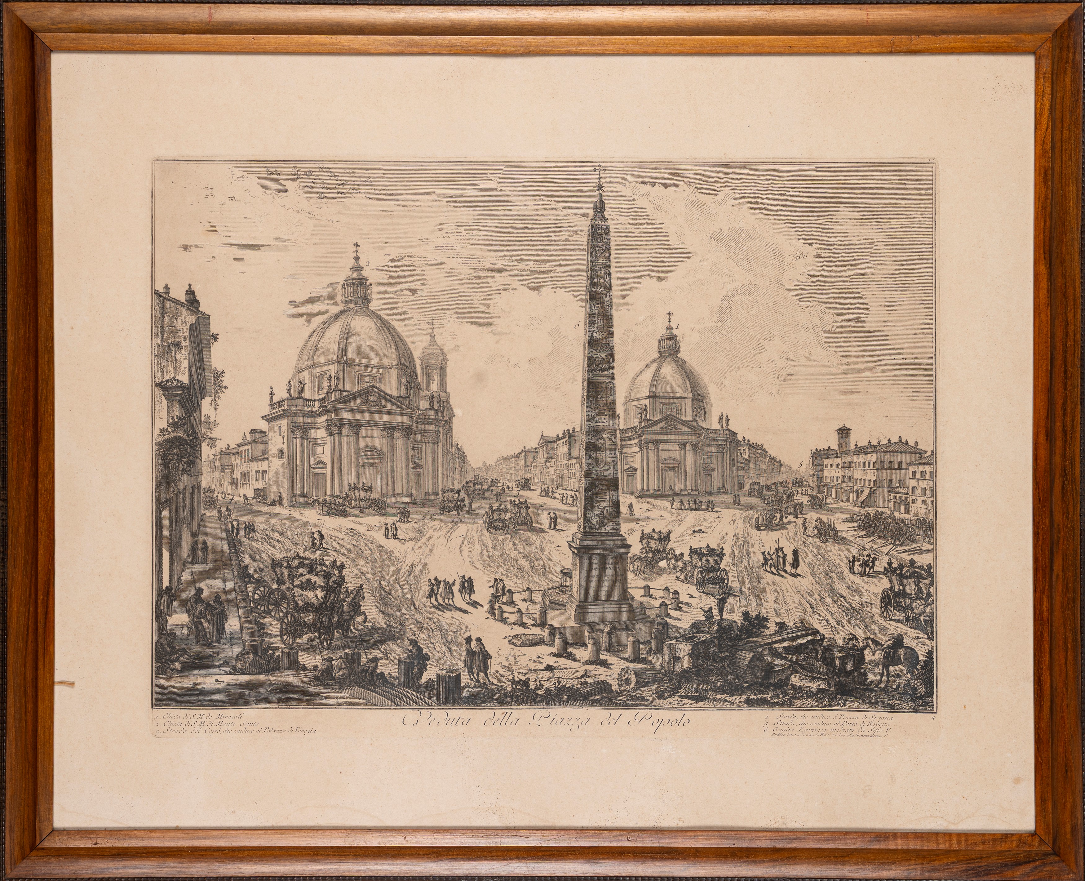 Incisioni di vedute romane: Fontana di Trevi e Piazza del Popolo, tecnica mista su carta